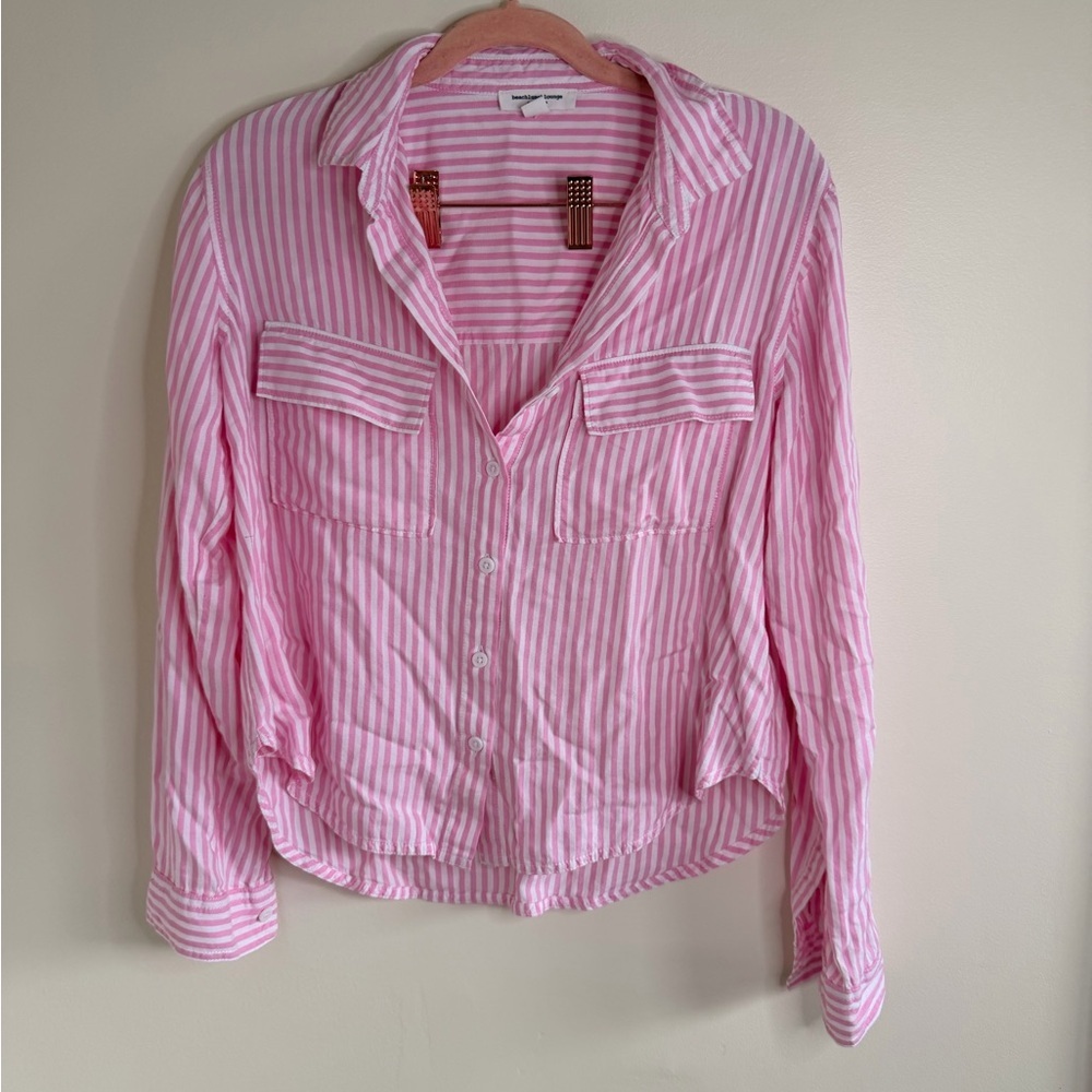 Beachlunchlounge Pink and White Striped Shirt